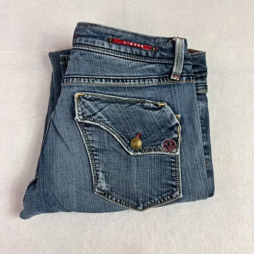 Vigoss Jean Women 9 Milan Medium Blue Wash Denim Bootcut Low Rise Casual Cowgirl